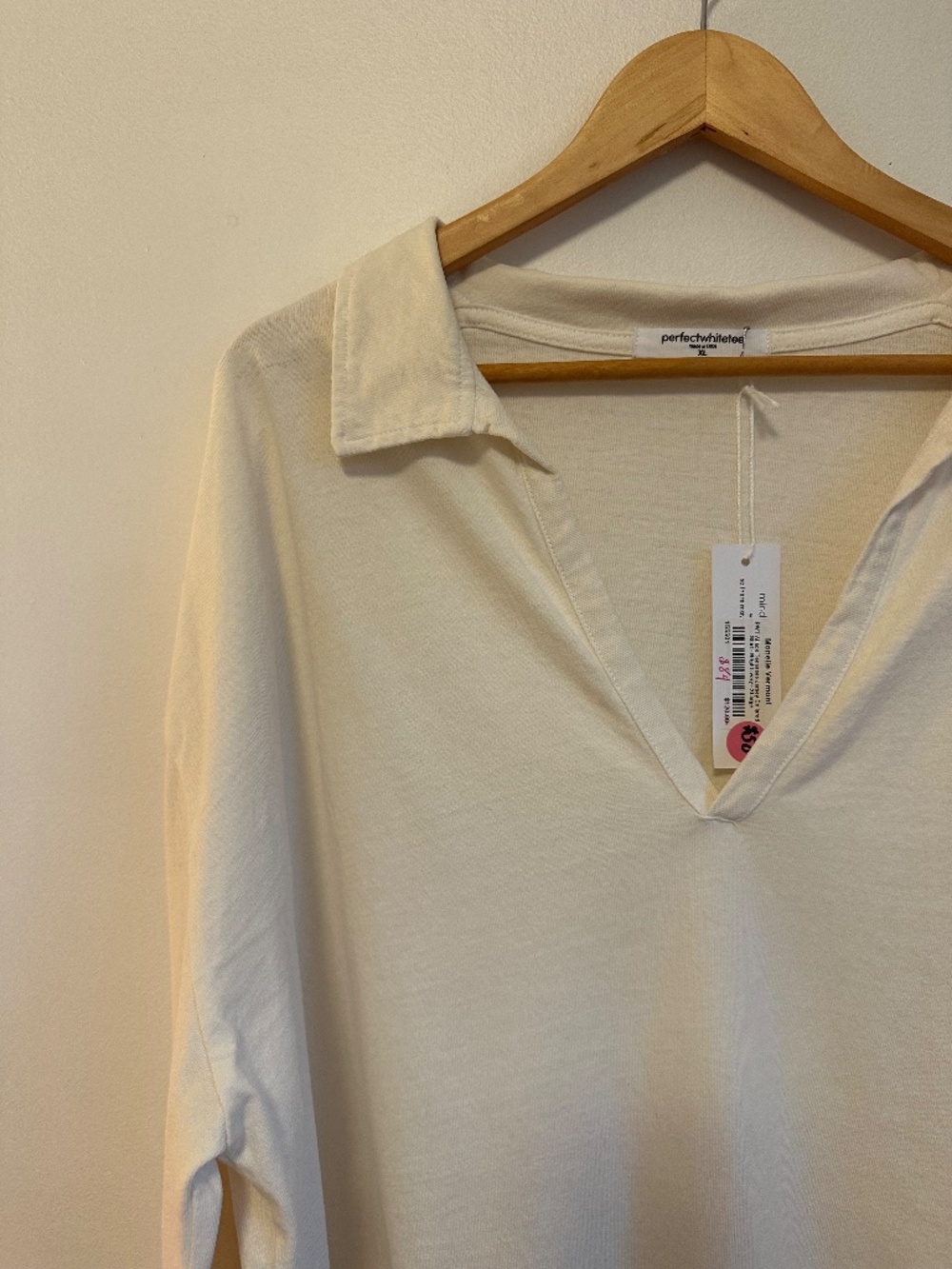 NWT Perfectwhitetee Collared Cotton Boxy Long Sleeve T-Shirt | Size XL - Picture 2 of 7